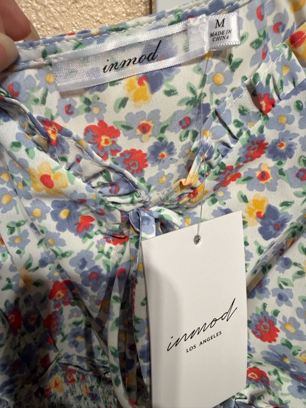 Inmod Floral Spaghetti-Strap Sundress - White with Multi Floral Print size med - Picture 4 of 4